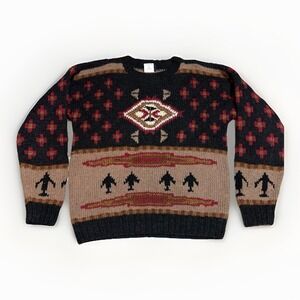VTG Woolrich Men's Xl 100% Wool Hand Knit Sweater Aztec Southwestern Cowichan